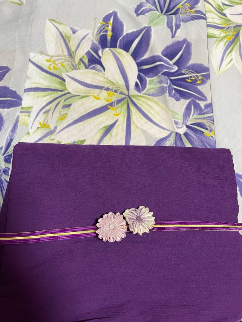 ふりふ　浴衣　帯セット　紫　百合