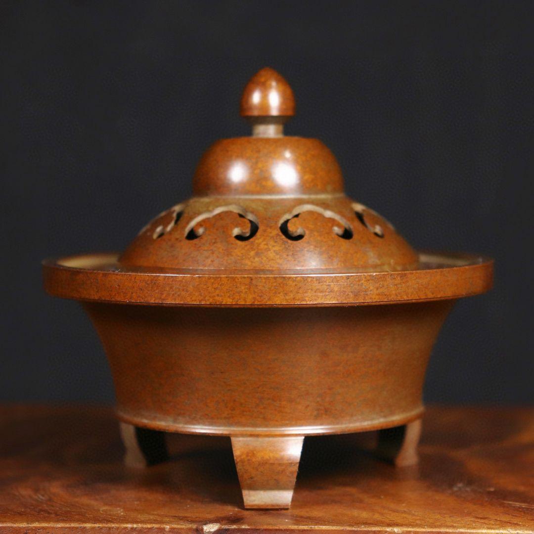 銅器 蘇工 如意三足香炉 宣徳炉線香盤 禅意茶道香炉 装飾品 工芸品 置物