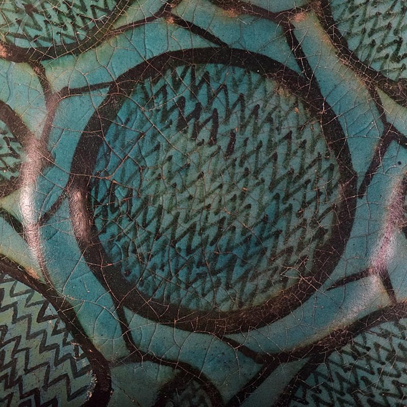 ペルシャ陶器　二シャプール出土　十世紀　青釉黒彩鉢　時代箱付　V　R8419