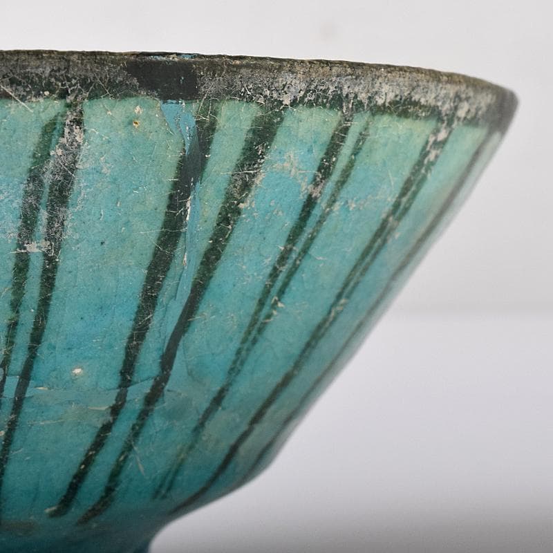 ペルシャ陶器　二シャプール出土　十世紀　青釉黒彩鉢　時代箱付　V　R8419