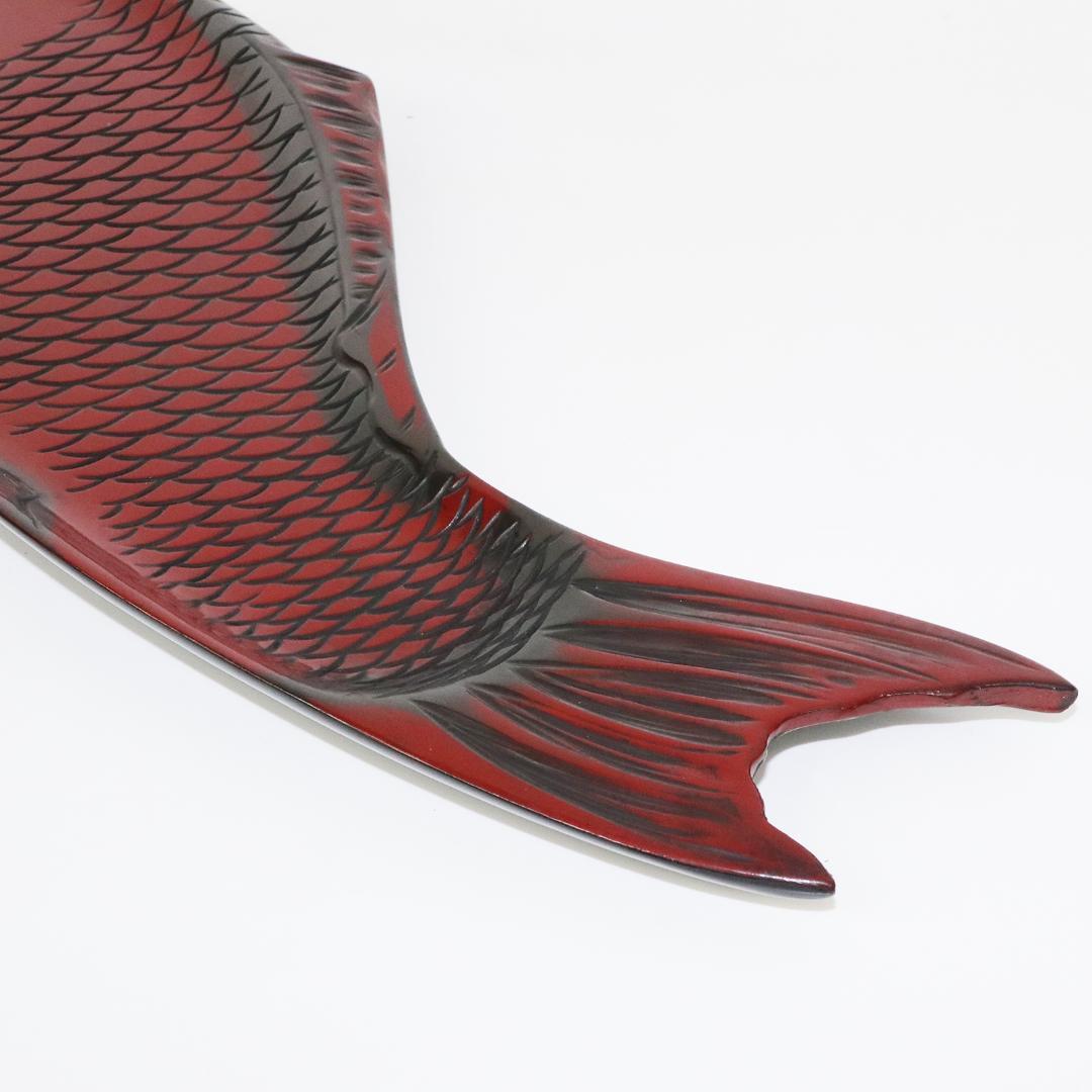 煎茶道具 朱漆 鯉型 大煎茶盆　横幅 57cm