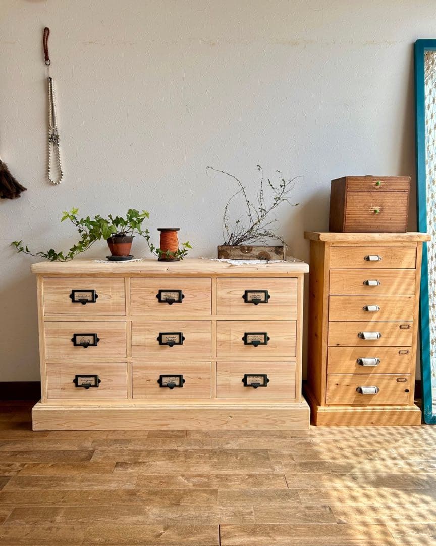 国産ひのき使用　オシャレ取手9杯チェスト