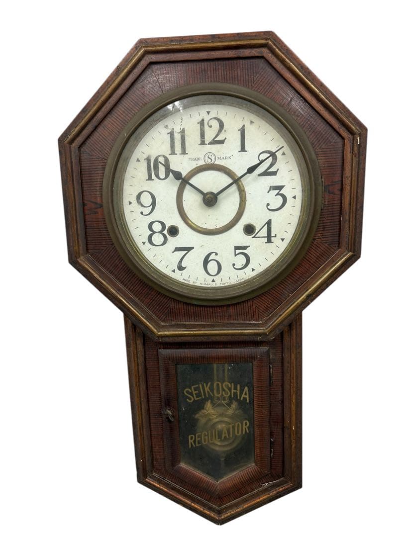 美品 精工舎 頭大丸尾長 ゼンマイ 振り子 掛け時計 アンティーク 古時計