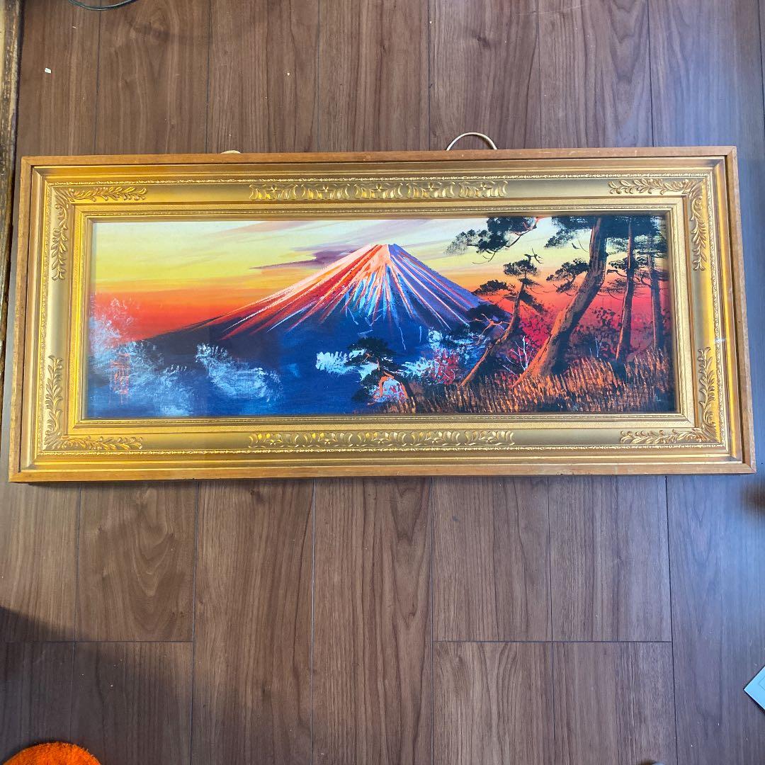 アンティーク木製 横長 大型額縁 高級感あり表面ガラスあり 油絵込み