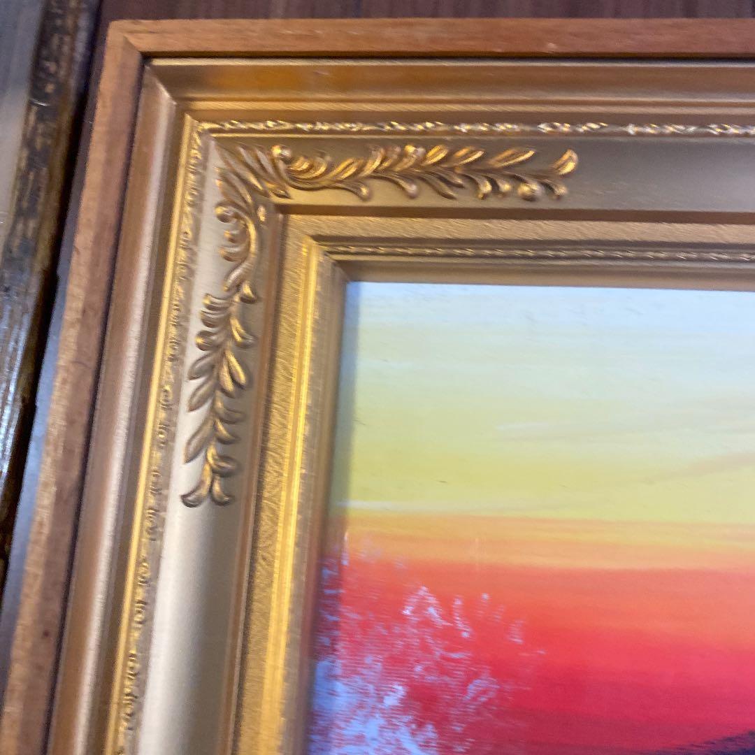 アンティーク木製 横長 大型額縁 高級感あり表面ガラスあり 油絵込み