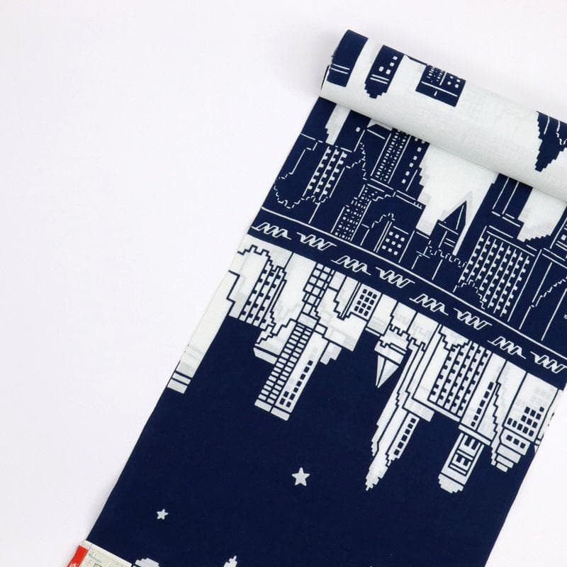 《浴衣反物『ジョン・ワイツ』ニューヨークマンハッタン■白紺◆木綿◆反25-63》