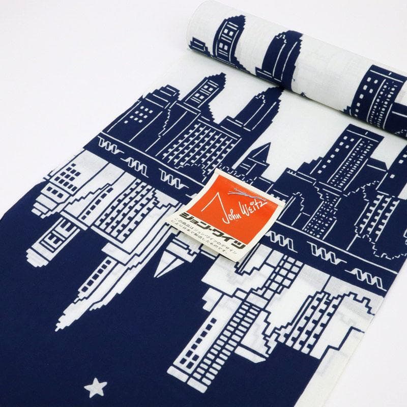 《浴衣反物『ジョン・ワイツ』ニューヨークマンハッタン■白紺◆木綿◆反25-63》