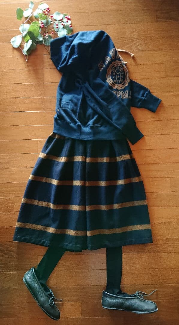 45R ☆フロート縮縦のセイルボーダーフレアースカート/ネイビー×ブラウン♪