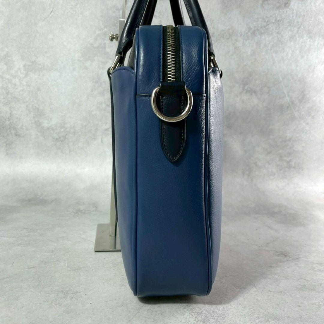 極美品 コーチ ペリー 2way ビジネスバッグ ブリーフ A4可 レザー 青