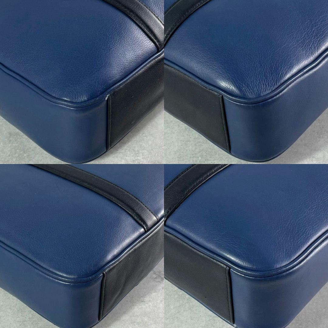 極美品 コーチ ペリー 2way ビジネスバッグ ブリーフ A4可 レザー 青