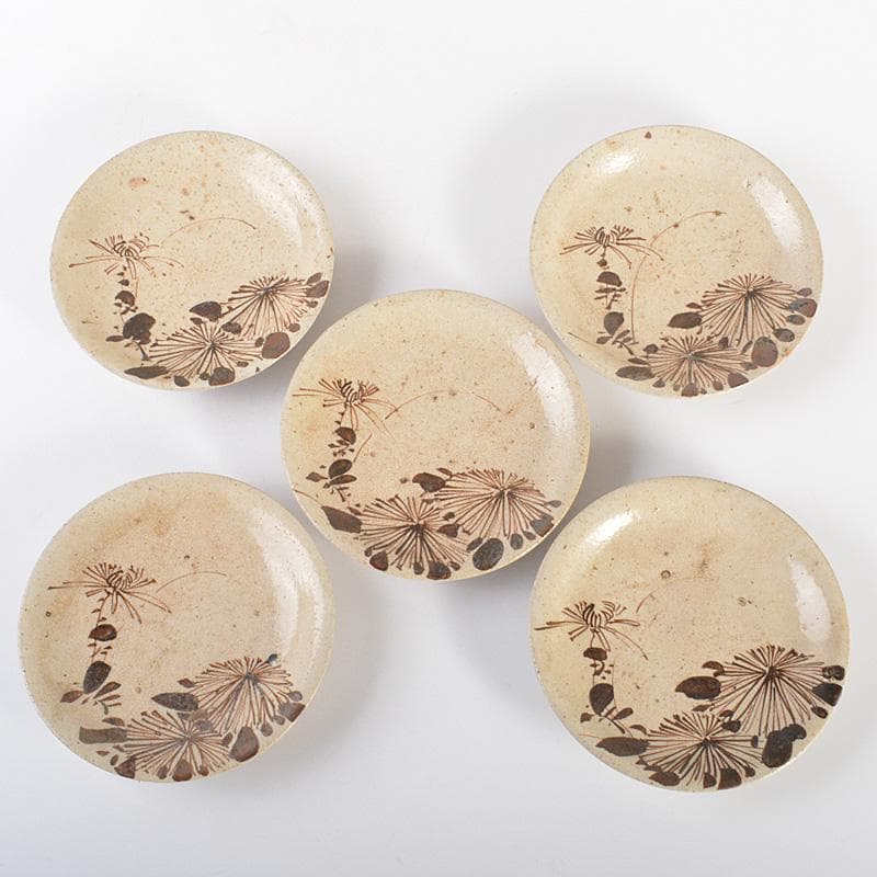 絵瀬戸　古瀬戸　菊文　小皿　豆皿　5客　時代箱　D　R6765