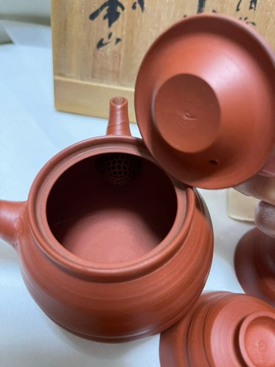 人間国宝　三代目山田常山作　常滑焼朱泥茶器セット　煎茶