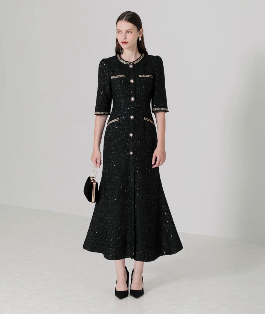 Leja ラメ混ツイード　マーメイドシルエットロング丈ドレスワンピースパーティー