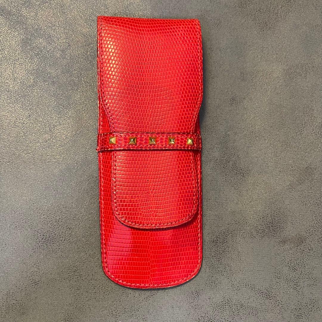 HERMÈS レッドレザーケース　ペンケース　リザード