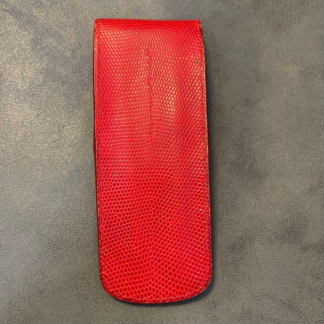 HERMÈS レッドレザーケース　ペンケース　リザード