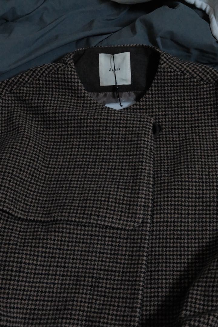 新品Eaphi NO COLLAR WOOL CHECK COAT