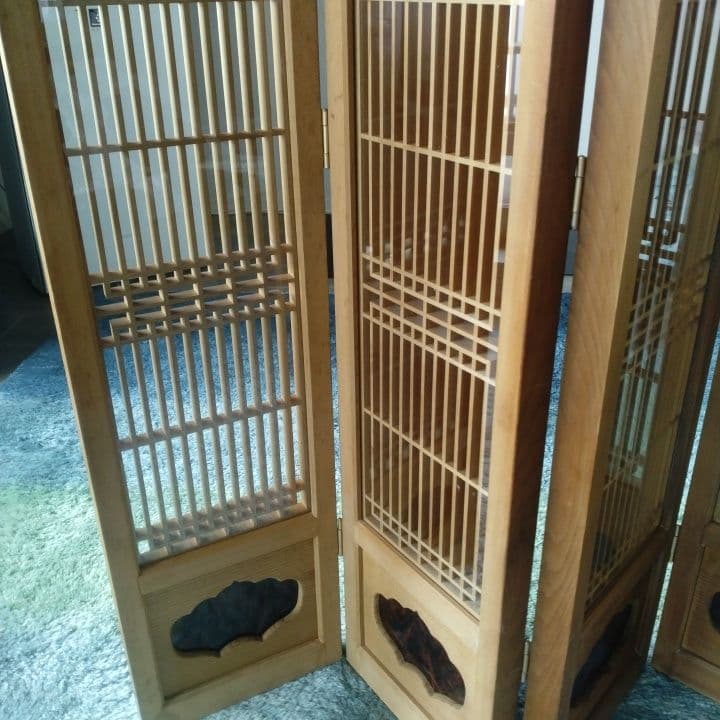 ガラス入り格子ミニ屏風 ついたて 昭和レトロ