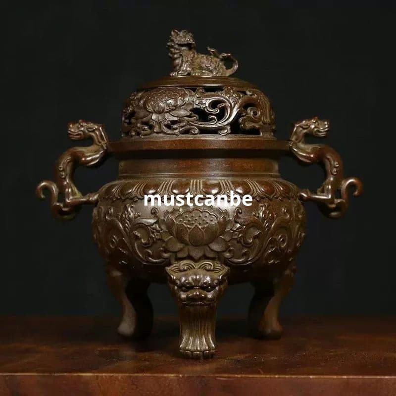 銅器 香炉 チ竜耳三足薫香炉 美品 縁起物 香道具 工芸品 置物