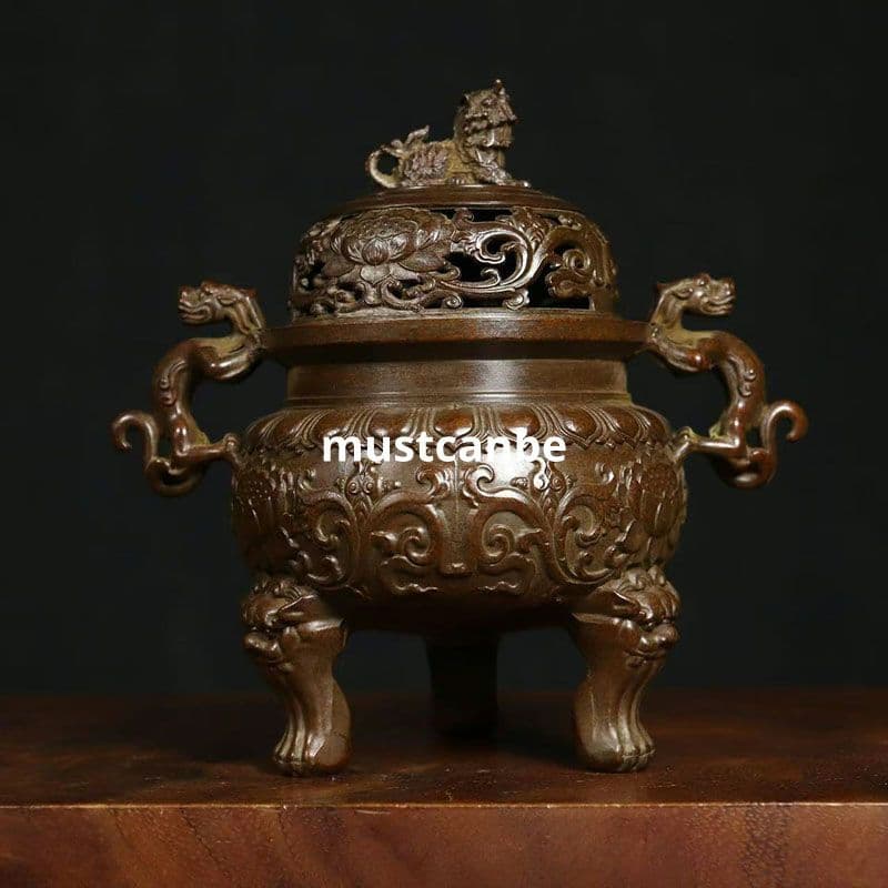 銅器 香炉 チ竜耳三足薫香炉 美品 縁起物 香道具 工芸品 置物