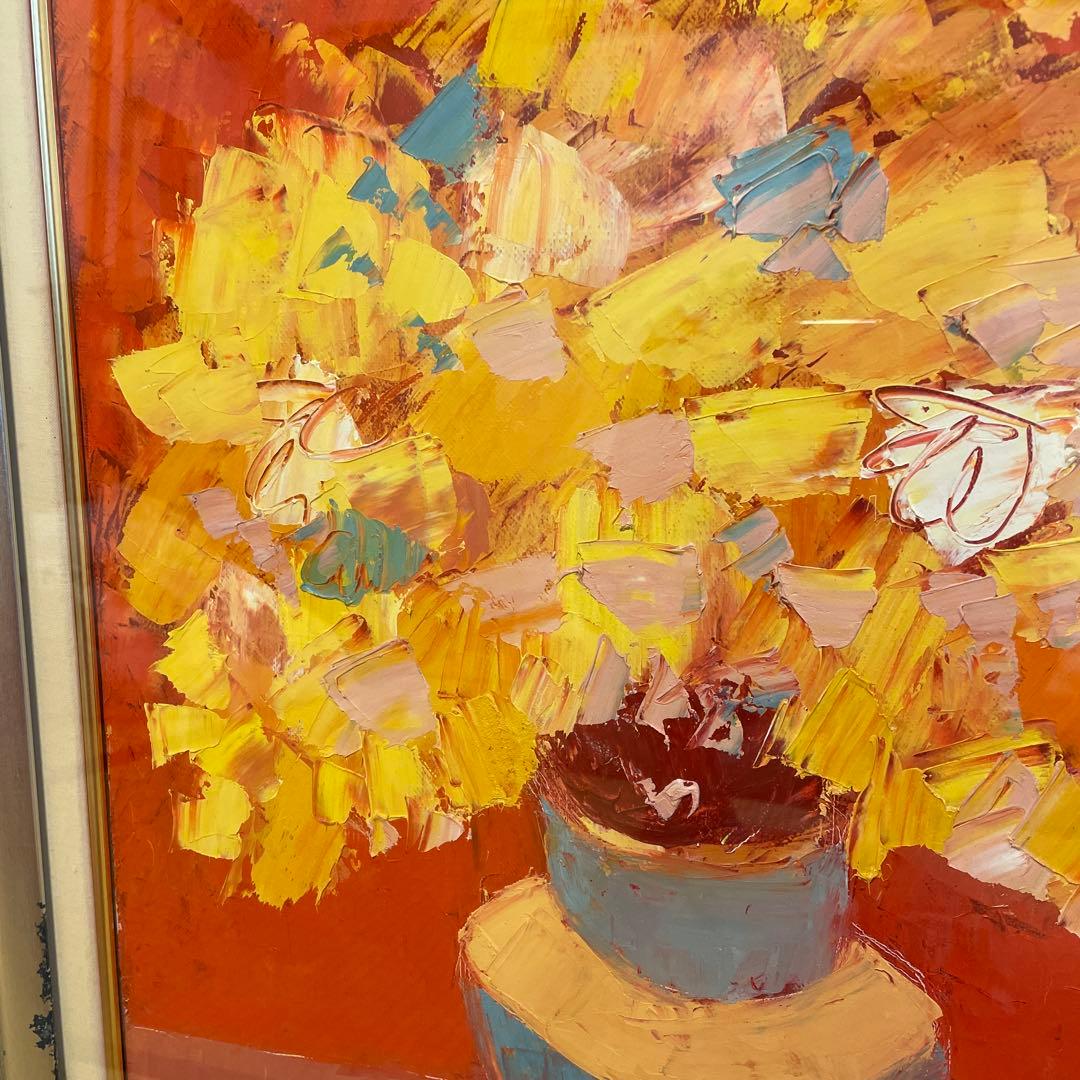 油彩画 花瓶に入った花