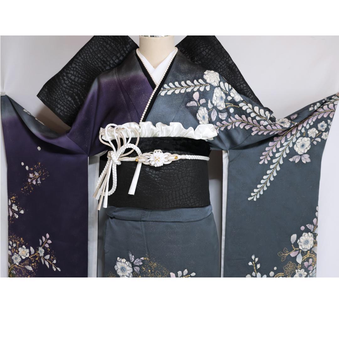 【美品】辻が花振袖7点セットトール丈172.5cm成人式フルセット帯新品KN59