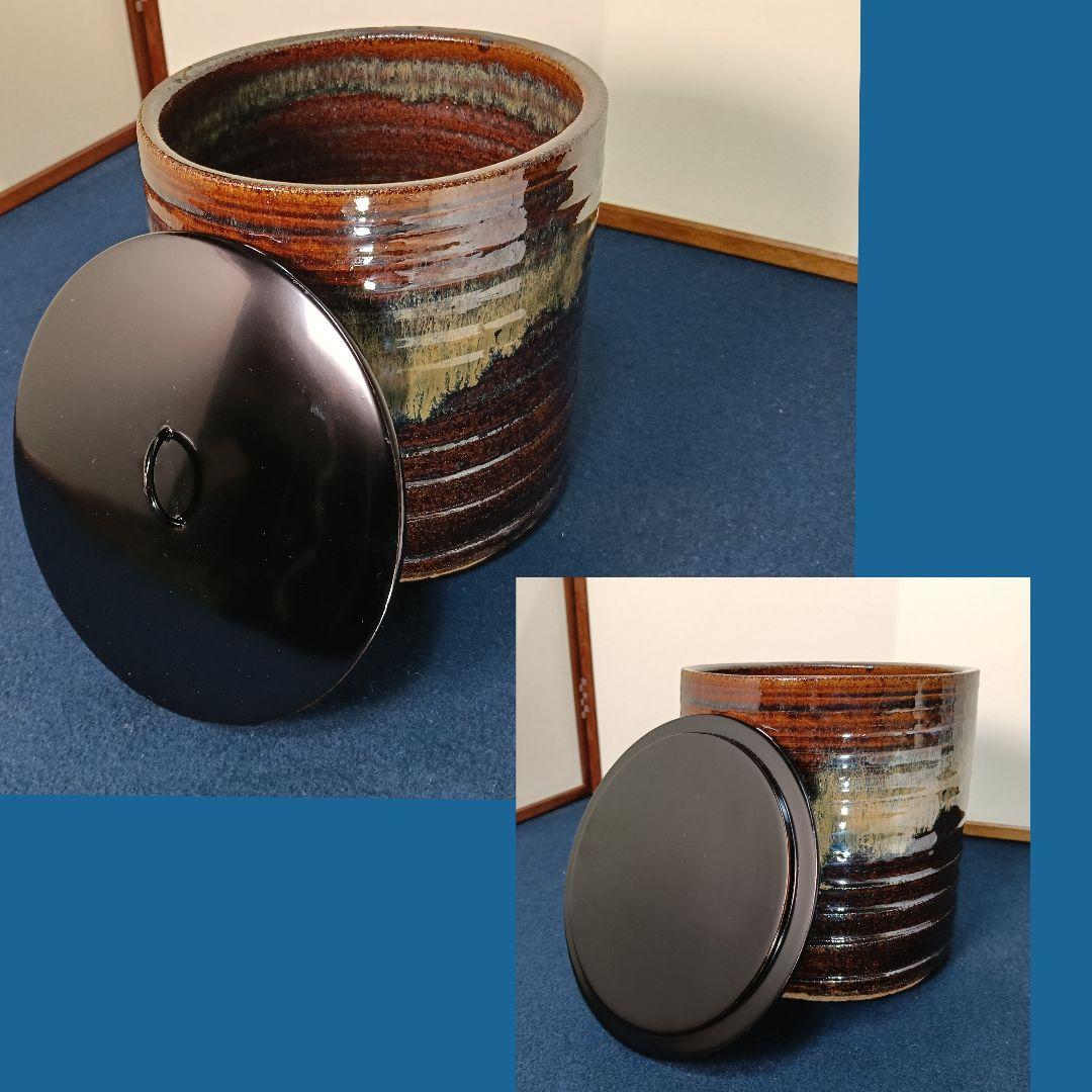 AM63 澤田酔云 陣出窯 水指 一重口 鉄釉 小瀬水指 共箱 共布陶歴 茶道具