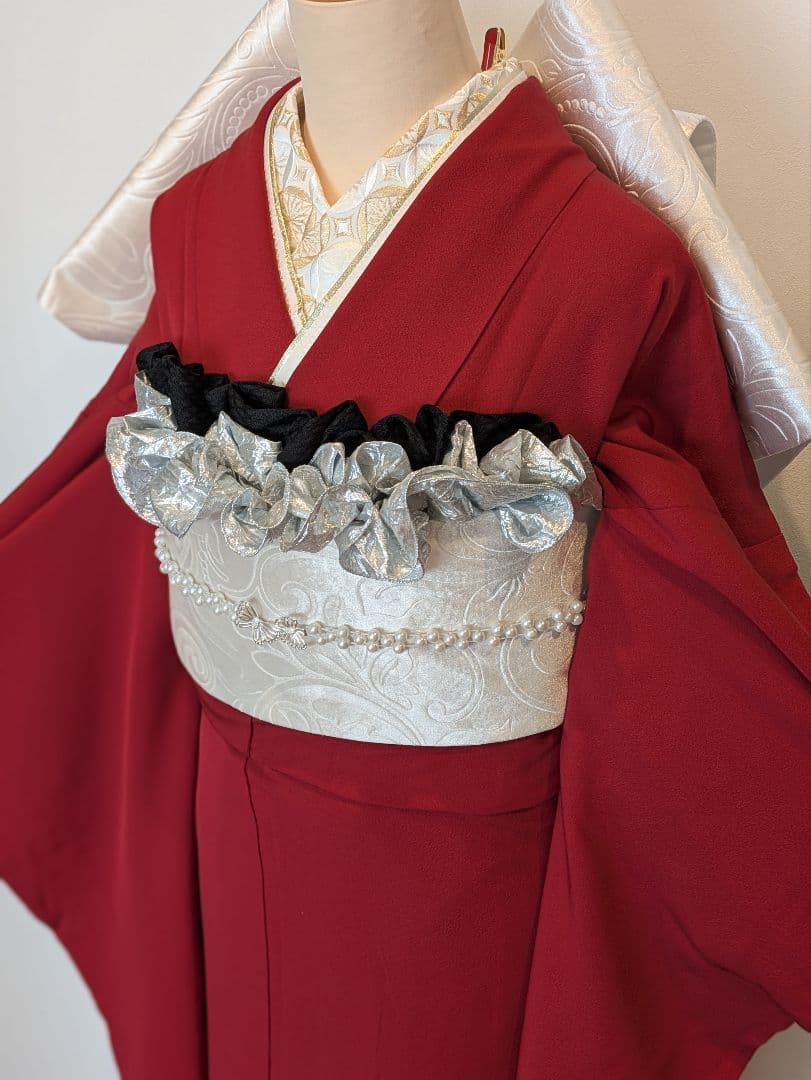 振袖フルセット 身丈169裄70.5 ロング丈 赤 色無地振袖 逸品 成人式