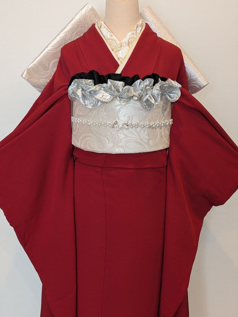 振袖フルセット 身丈169裄70.5 ロング丈 赤 色無地振袖 逸品 成人式