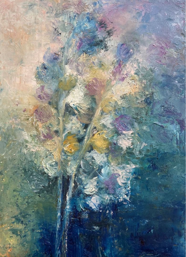 油画 タイトル『花の生まれる日』　F4 ※額装込み