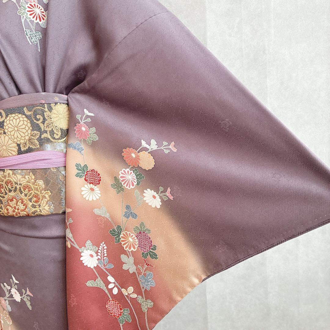 訪問着　フルセット　着物　正絹　卒業式　入学式　金駒刺繍　藤色雅花　G15