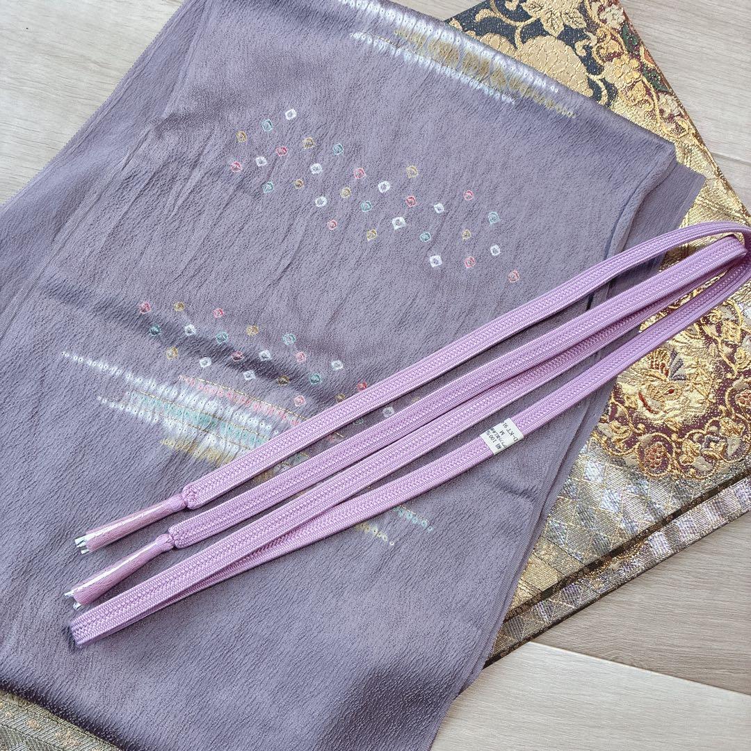 訪問着　フルセット　着物　正絹　卒業式　入学式　金駒刺繍　藤色雅花　G15