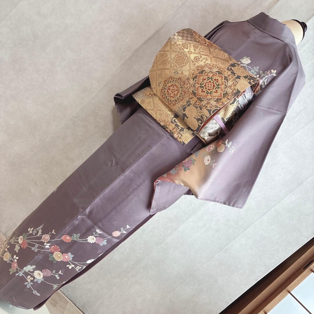 訪問着　フルセット　着物　正絹　卒業式　入学式　金駒刺繍　藤色雅花　G15