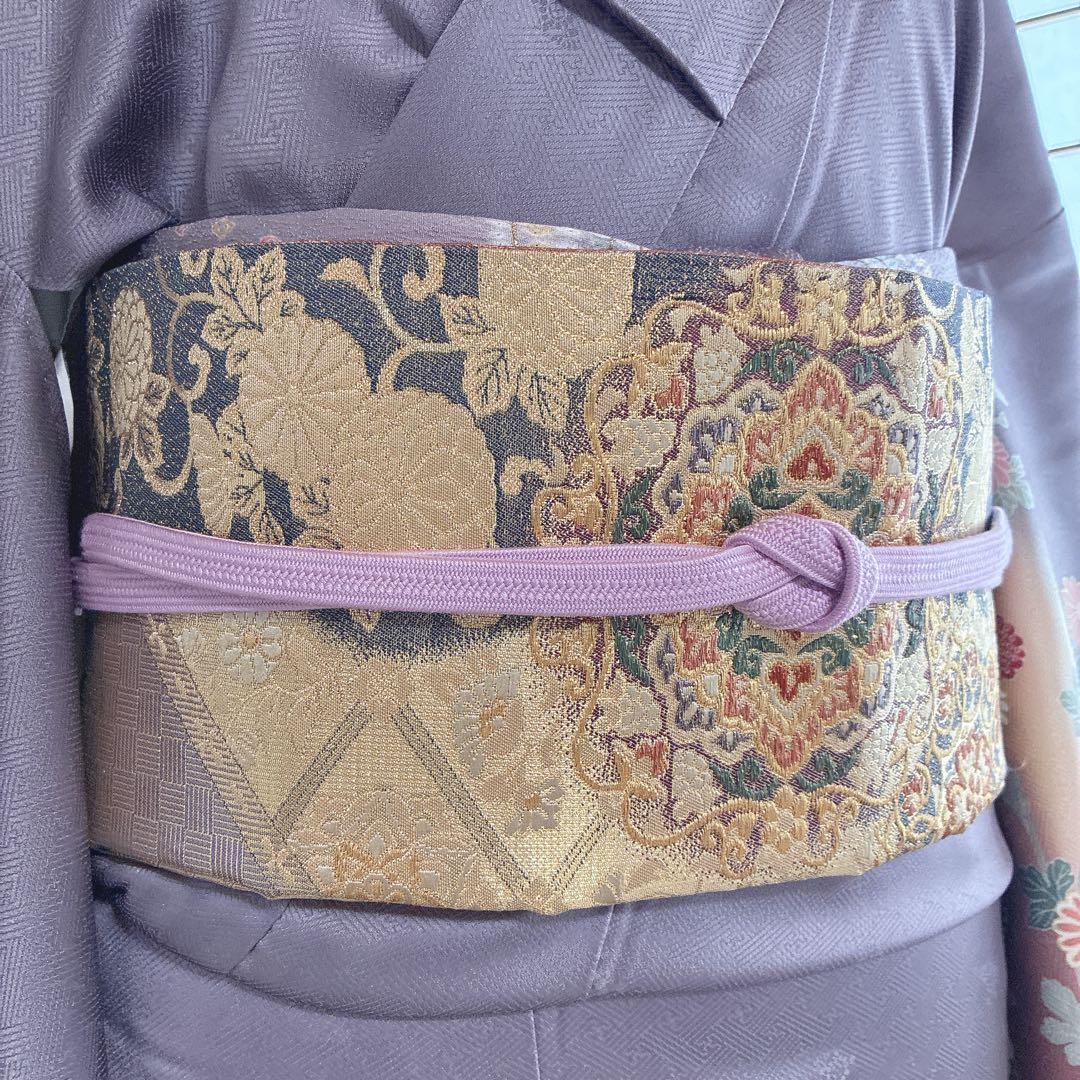 訪問着　フルセット　着物　正絹　卒業式　入学式　金駒刺繍　藤色雅花　G15