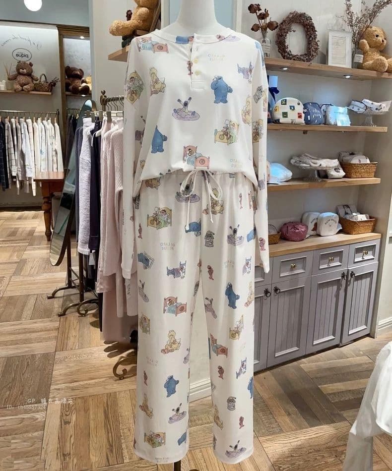 ジェラピケ　セサミストリートプルオーバー＆ロングパンツセット　オフホワイト