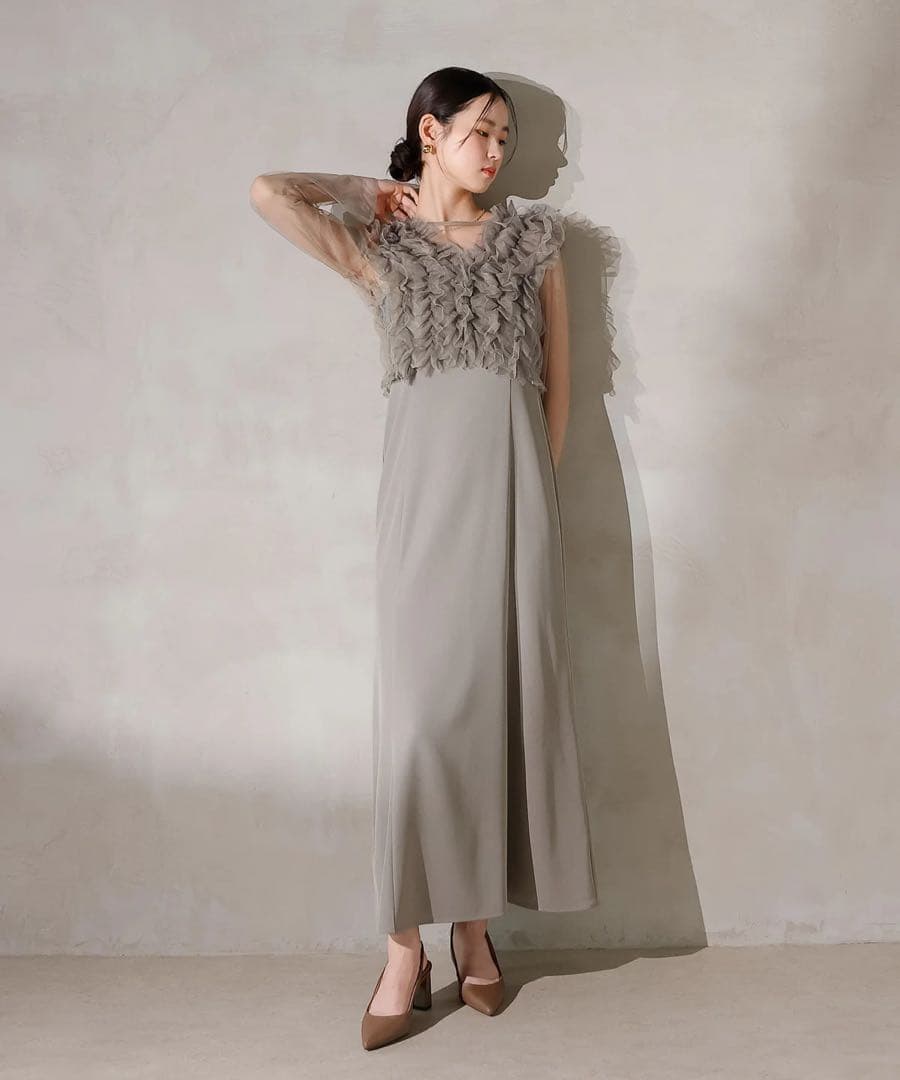 【sa-】チュールボリュームフリル ベスト シアー トップス ワンピース