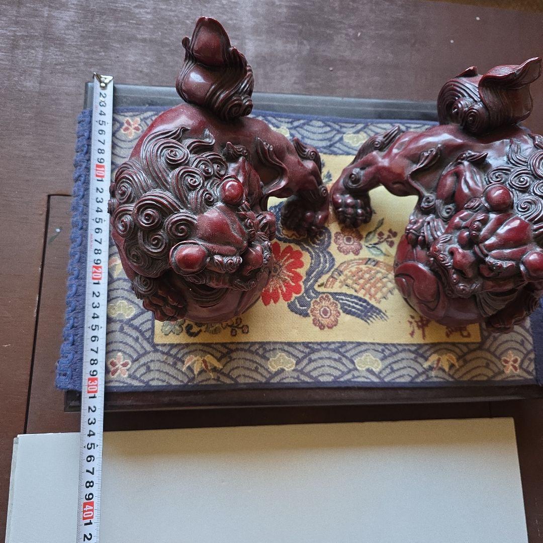 沖縄玉乗りつがいシーサー 獅子像 ダークレッド