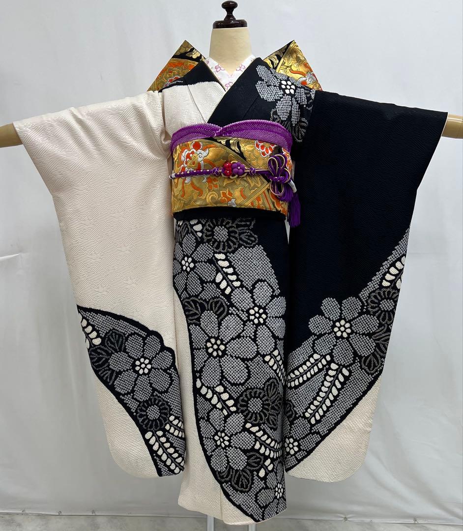 振り袖　フルセット　長襦袢　金彩加工　総絞り　モノトーン　成人式　592