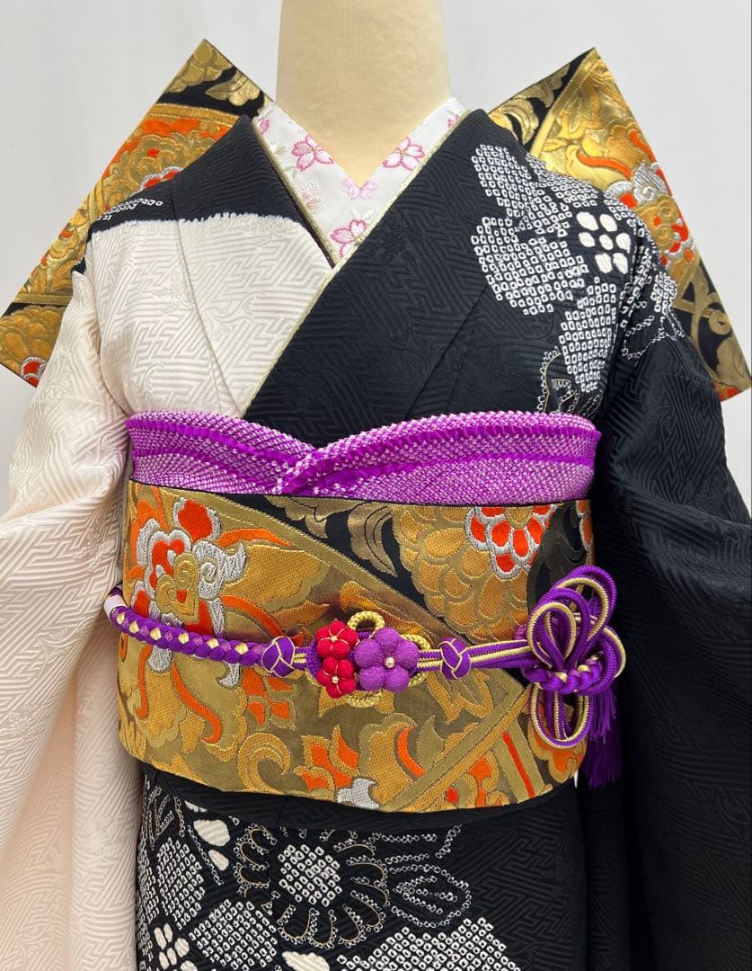 振り袖　フルセット　長襦袢　金彩加工　総絞り　モノトーン　成人式　592