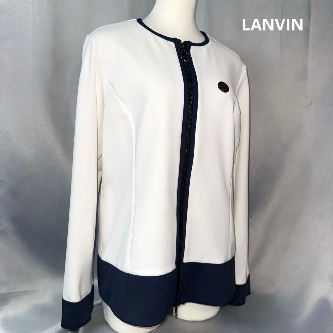 【極美品】LANVIN SPORT ノーカラー　薄手　ジップ　ゴルフ　白　LL