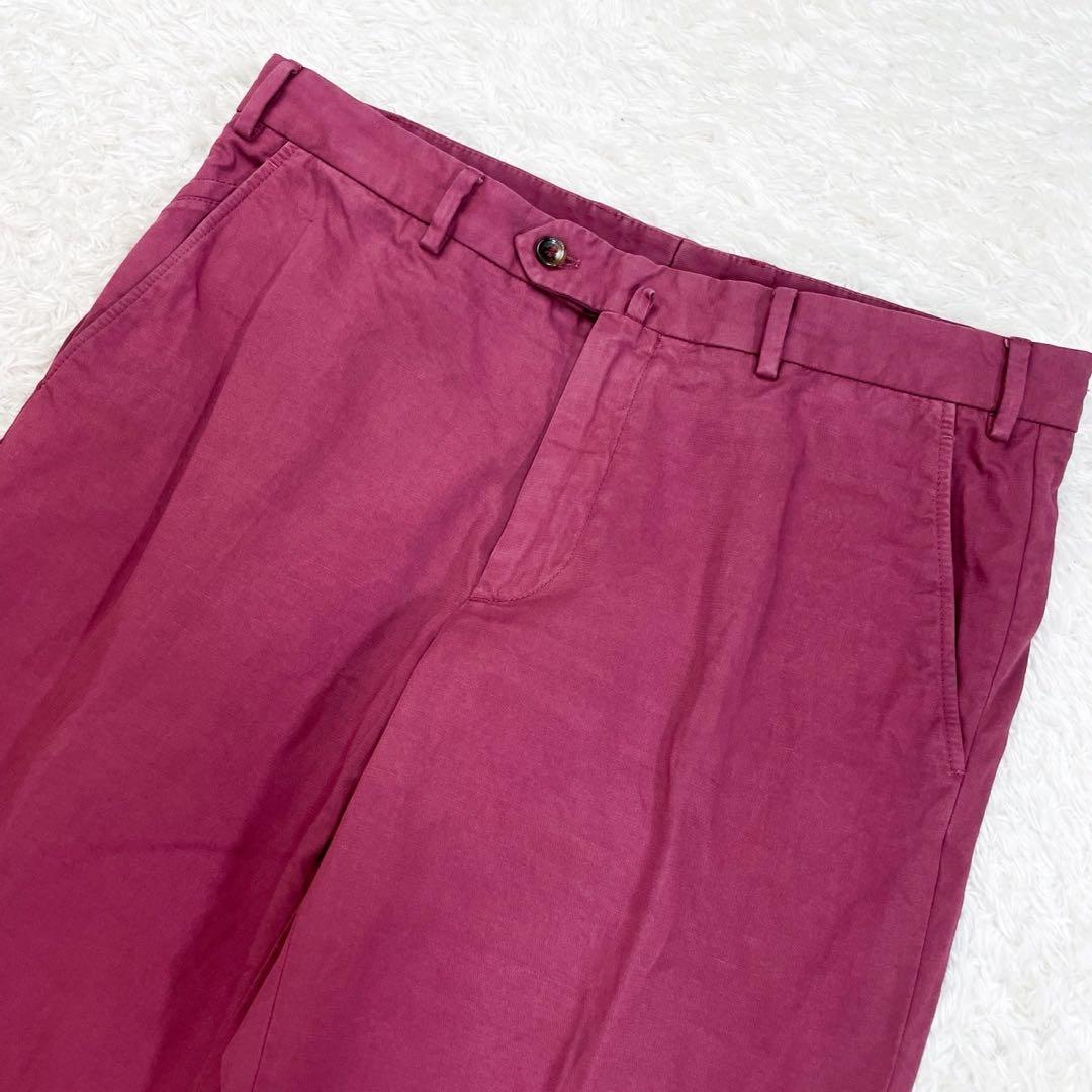 極美品！ ロロピアーナ リネン×コットン パンツ 最高級 ボルドー 50 XL