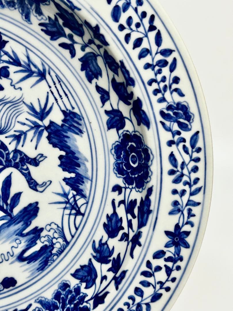 倣元青花麒麟文皿 景徳鎮 謝本貴 名人作品 中国磁器 青華 青花