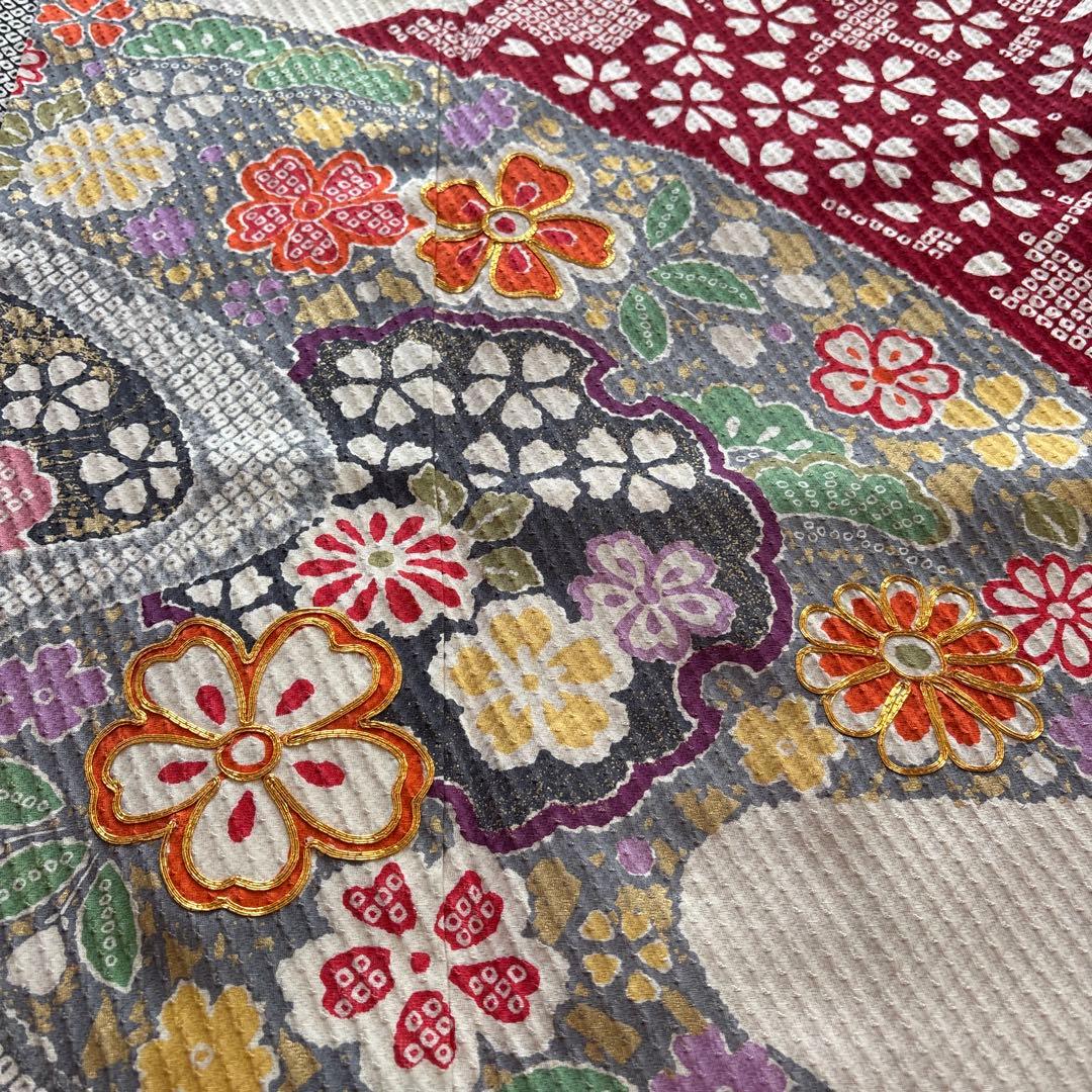 正絹　赤×黒　疋田　熨斗目　振袖　着物単品　成人式