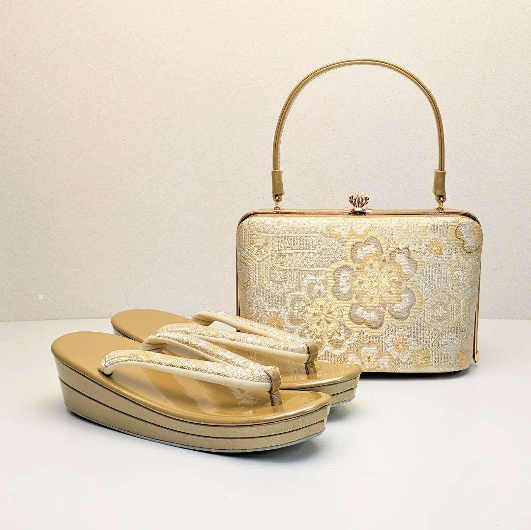 草履バッグセット フォーマル 振袖 古典 帯地 ゴールド フリーサイズ uz9