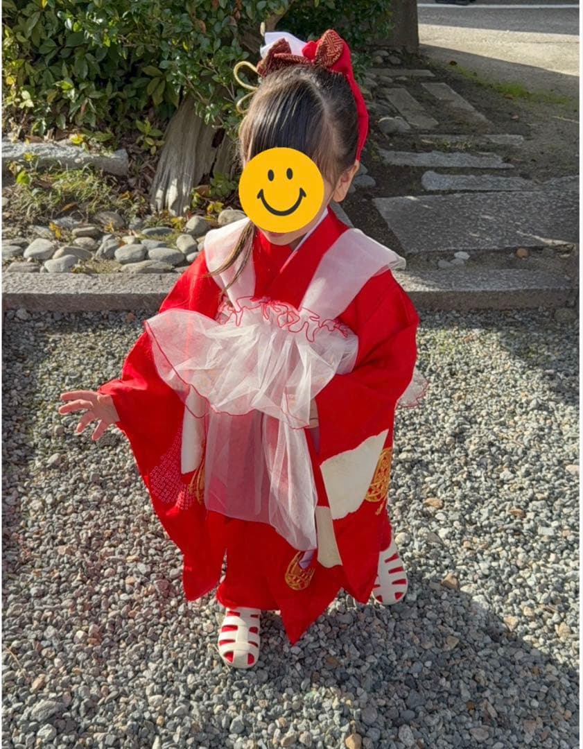 七五三　女の子アンティーク着物、被布、草履、足袋セット