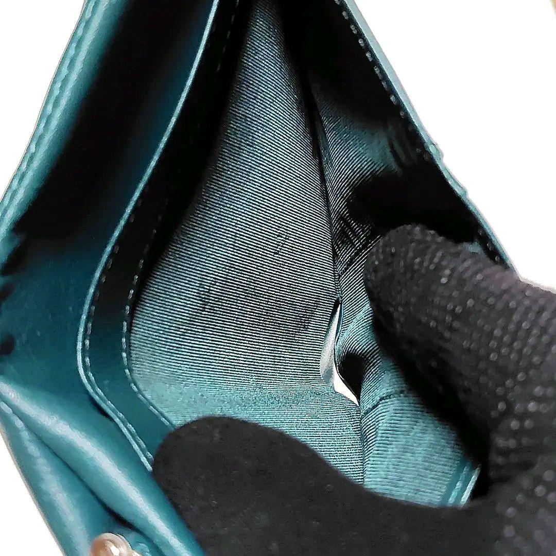 アニエスベー　二つ折り財布　深緑　レザー　がまぐち　ボーダー　シンプル