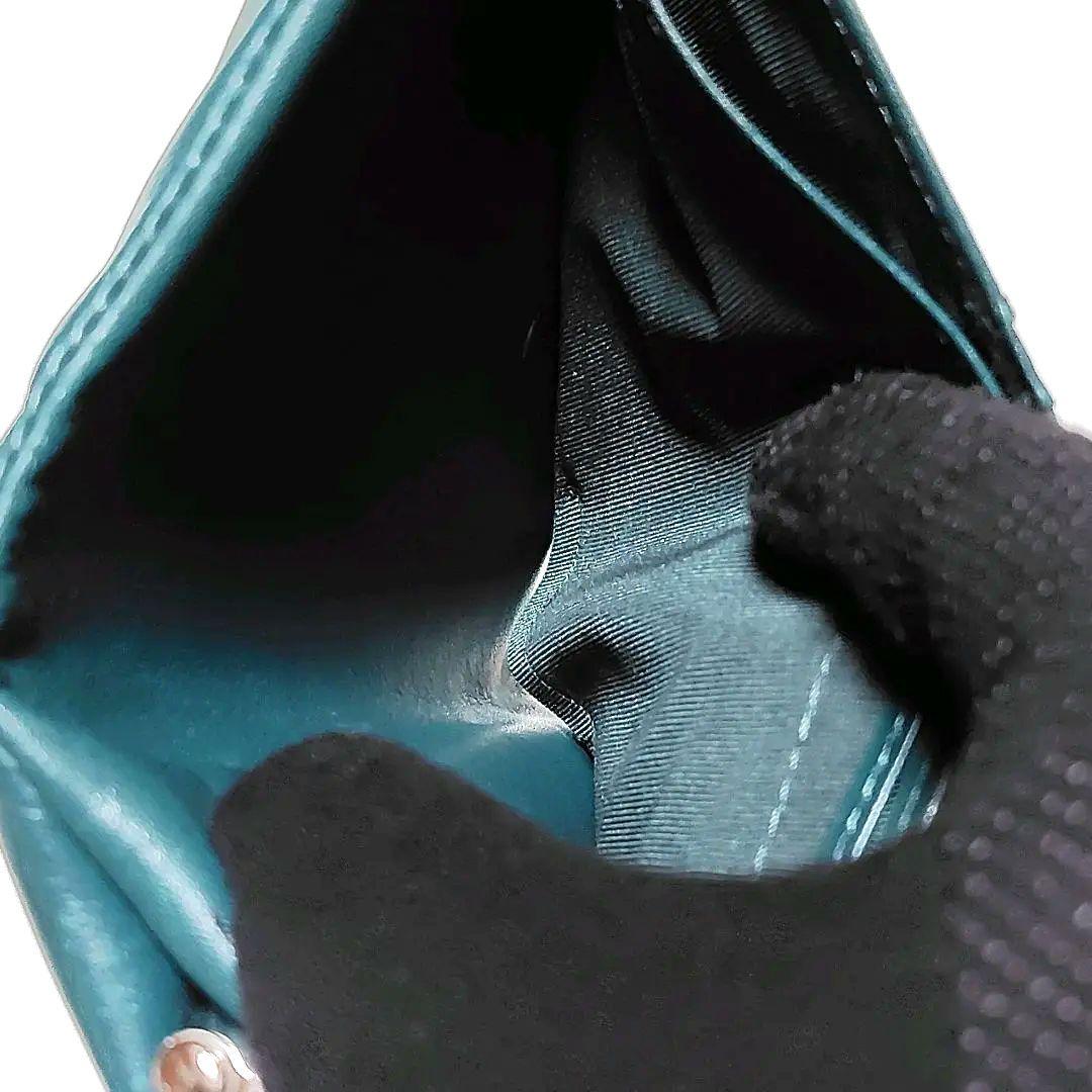 アニエスベー　二つ折り財布　深緑　レザー　がまぐち　ボーダー　シンプル