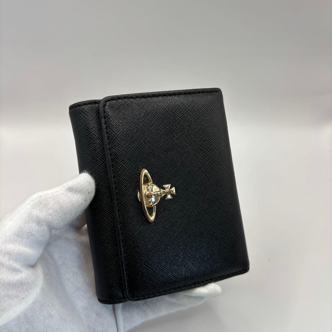 vivienne westwood 三つ折り財布　ブラック　がま口　ゴールド