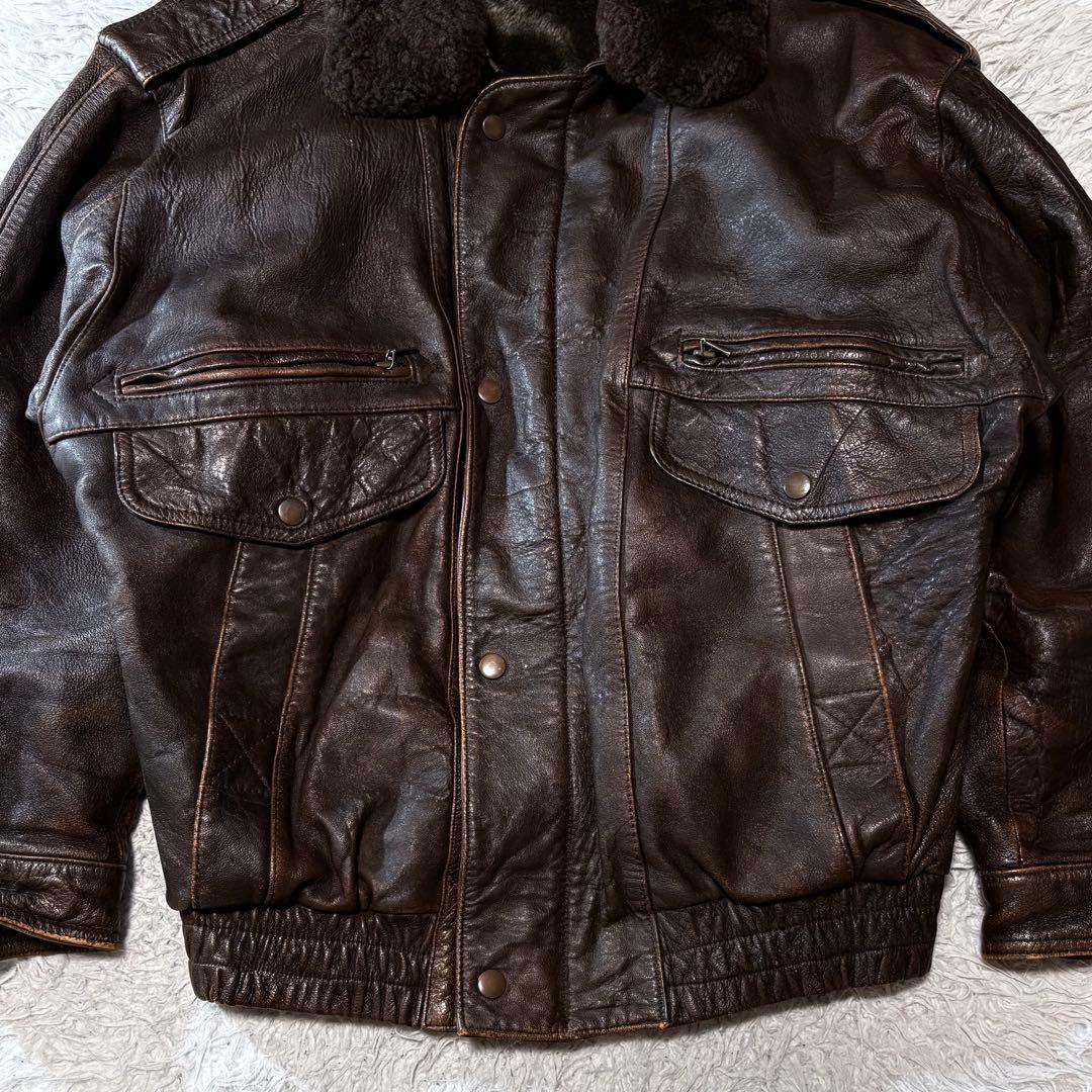 テイル ✨00s G1 レザーフライトジャケット ブラウン ボア襟 ライナ