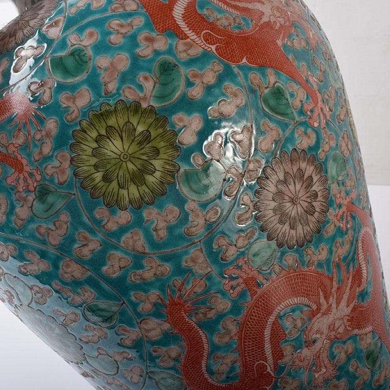 中国　大清康煕年製　粉彩　唐草雲龍図　梅瓶　V　7794C