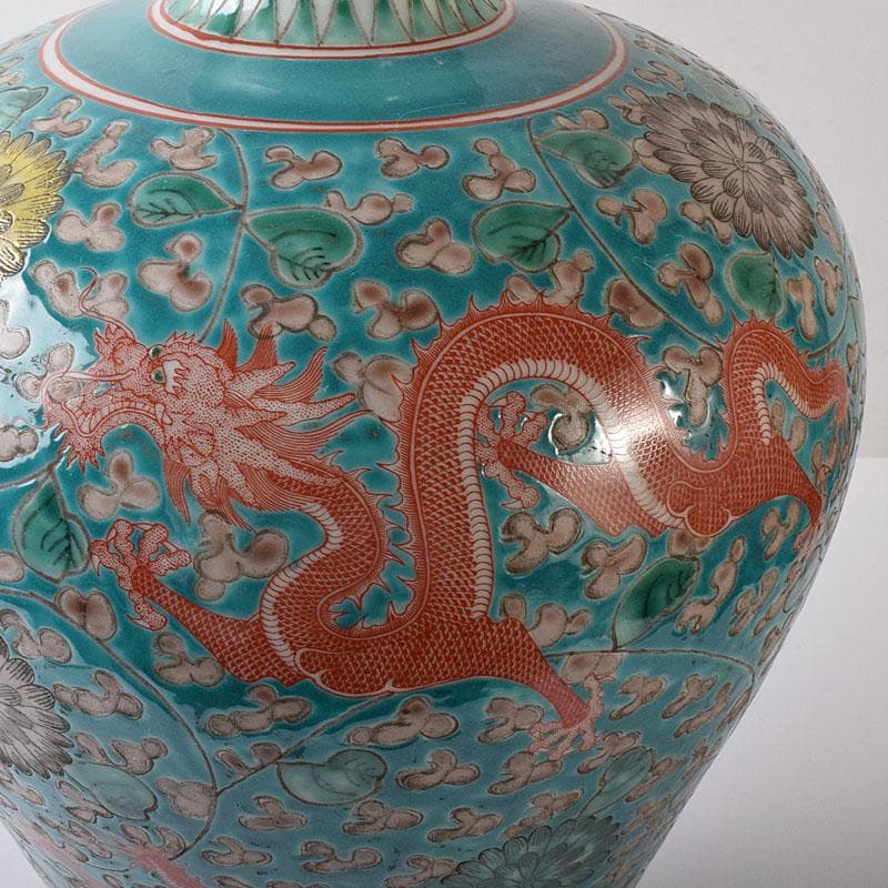 中国　大清康煕年製　粉彩　唐草雲龍図　梅瓶　V　7794C